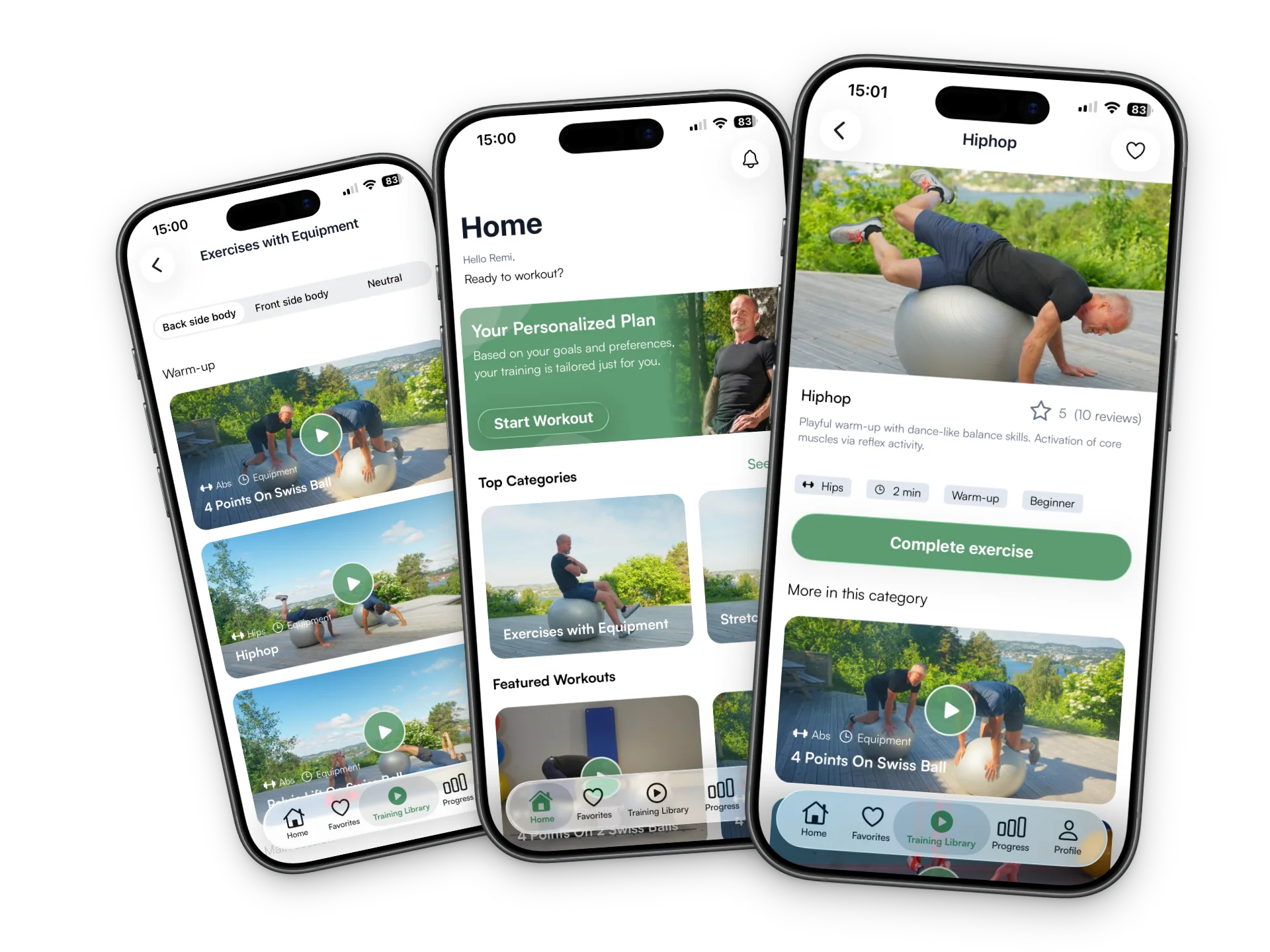 CoreCapacity-appen vist på tre mobilskjermer
