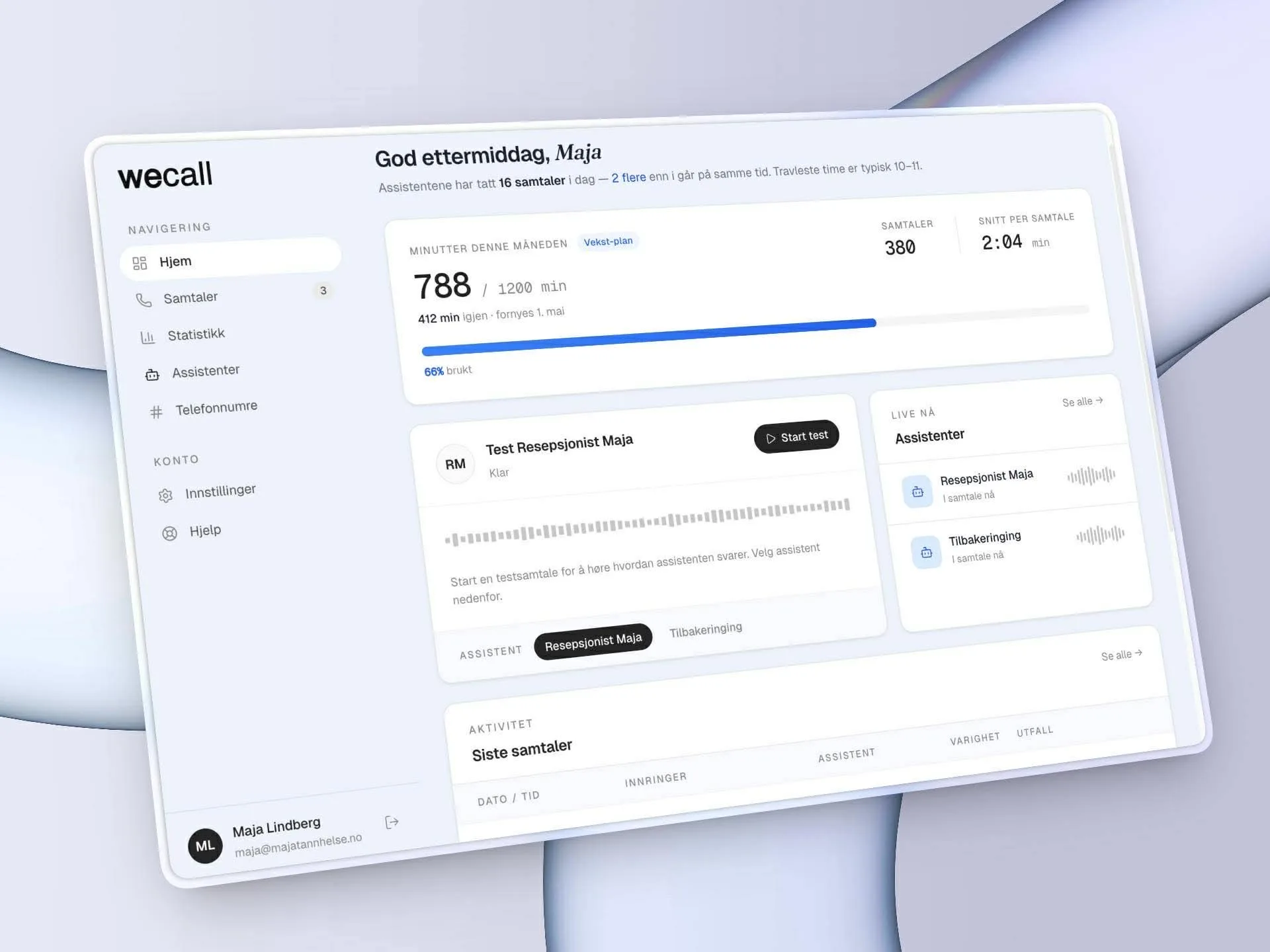 WeCall-plattformen og nettsiden utviklet av Paral Dynamic
