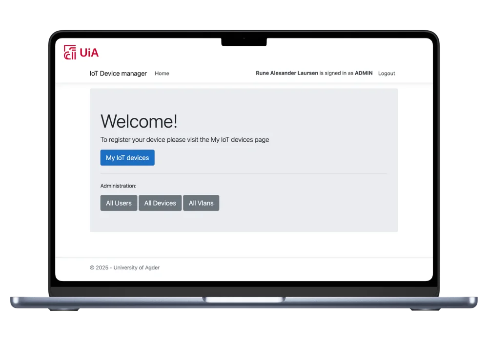 UiA IoT Device Manager - skjermbilde av dashboard